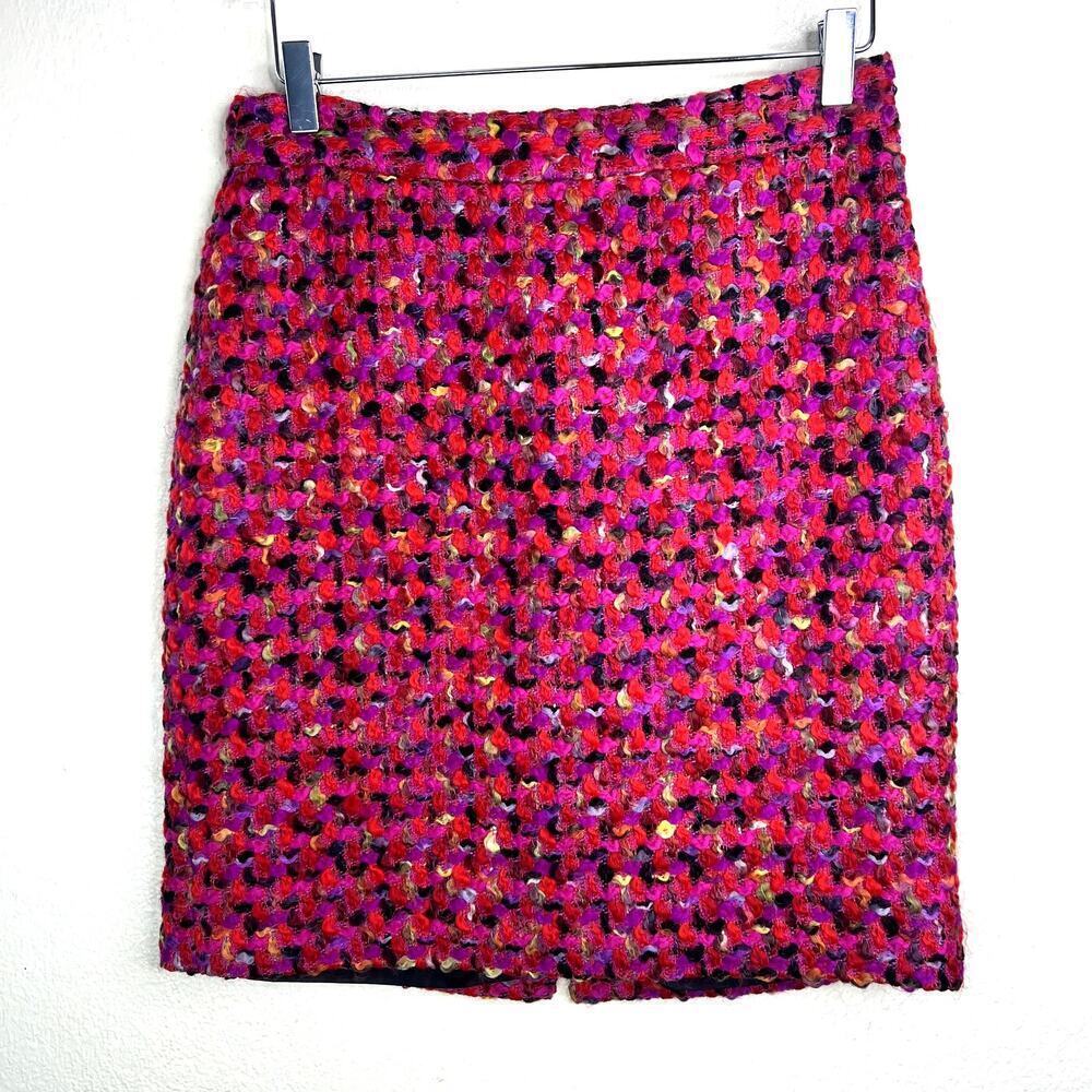 Kate Spade Pink Wool Blend Tweed Pencil Skirt Multicolored Thick Knit Women's 6